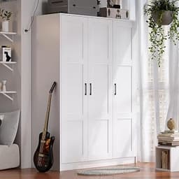 Fenghua Lizhi 3 Doors Wooden Wardrobe Closet Armoire, White Storage Cabinet for Hanging Clothes, Bedroom Large Capaci...