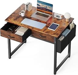 DUMOS 32" Home Office Computer Desk with Drawers, Small Gaming Writing Study Table with Storage Side Bag, Headphone H...