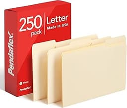 Pendaflex File Folders, 250 Bulk Pack, Durable Manila Folders, Letter Size (8.5" x 11"), 3 Tabs for Easy Labeling, Ev...