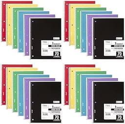 Mead Spiral Notebook, 24 Pack, 1 Subject, Wide Ruled Paper, 7-1/2" x 10-1/2", 70 Sheets per Notebook, Colors Will Var...