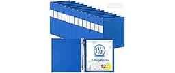Henoyso 12 Pcs Blue 1.5 Inch 3 Ring Binder Bulk, Fits Letter Size 8.5'' x 11'' Paper, Holds 350 Sheets, 2 Pockets Pla...
