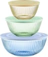Pyrex Colors Tinted (3-Pack, Full Set) Sculpted Tinted Glass Mixing Bowls With Plastic Lids, Nesting Space Saving Set...