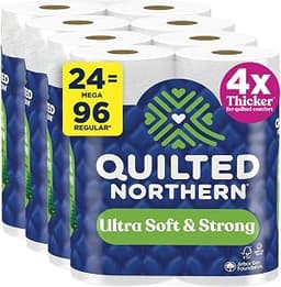 Quilted Northern Ultra Soft & Strong Toilet Paper, 24 Mega Rolls = 96 Regular Rolls, 5X Stronger*, Premium Soft Toile...