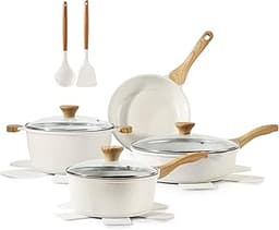 SENSARTE Nonstick Ceramic Cookware Set, 13-Piece Non-toxic Pots and Pans Set, Healthy Kitchen Cooking Set with Stay-C...