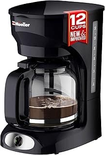 Mueller 12-Cup Drip Coffee Maker - Borosilicate Carafe, Auto-Off, Reusable Filter, Anti-Drip, Keep-Warm Function, Cle...