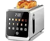 Touch Screen Toaster 2 Slice, Stainless Steel Smart Digital Toasters with Single Slot Toasting, Memory Function, 5 Br...