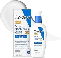 CeraVe AM Facial Moisturizing Lotion with SPF 30, Oil-Free Face Moisturizer with SPF, Formulated with Hyaluronic Acid...