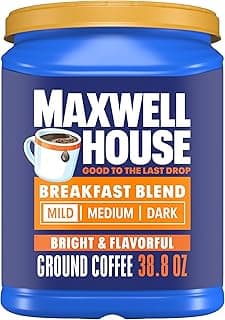 Maxwell House Ground Coffee, Breakfast Blend Mild Roast, 38.8 oz Canister | Bright & Flavorful Mild Roast Coffee, Smo...