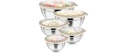 P&P CHEF Metal Mixing Bowls with Lids Set, Visible Airtight Lids & Khaki | 5 PCS Stainless Steel Mixing Nesting Bowls...