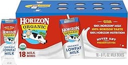 Horizon Organic Shelf Stable 1% Lowfat Milk Boxes, 8 fl oz, 18 Count - 8g Protein per Serving, USDA Organic UHT from ...