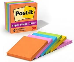 Post-it Super Sticky Notes, 3x3 in, 6 Pads, 2X The Sticking Power, Energy Boost Collection, Bright Colors (Orange, Pi...