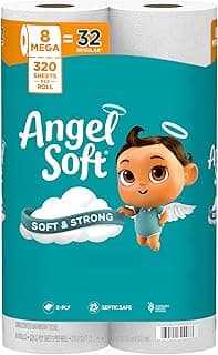 Angel Soft Toilet Paper, 8 Mega Rolls = 32 Regular Rolls, Soft and Strong Toilet Tissue