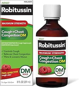 Robitussin Adult Maximum Strength Cough + Chest Congestion DM Max (8 fl. oz. Bottle), Cough Suppressant & Expectorant...