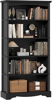 TVU 5-Tier Wooden Bookshelf, 31.5" W x 65" H ×9.9" D Bookshelf with Storage, Floor Standing Modern Style Display Book...