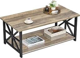 GreenForest Coffee Table for Living Room with Round Corners Farmhouse Style Center Table with Storage Shelf 39 Inch S...