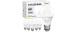 evelor 6-Pack A19 LED Light Bulbs,60 Watt Equivalent,Daylight 5000K | Efficient 9W,800 Lumens,Non-Dimmable,E26 Standa...