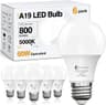 evelor 6-Pack A19 LED Light Bulbs,60 Watt Equivalent,Daylight 5000K