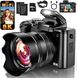 8K Digital Camera, 88MP WiFi Cameras for Photography with 3.2" Touchscreen | 64GB Card, Autofocus, 16X Zoom, Anti-Sha...