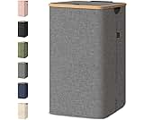 BALEINE Laundry Hamper with Lid, Tall Laundry Baskets with Bamboo Pull Handles, Large Laundry Bin with Internal Suppo...