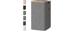 BALEINE Laundry Hamper with Lid, Tall Laundry Baskets with Bamboo Pull Handles, Large Laundry Bin with Internal Suppo...