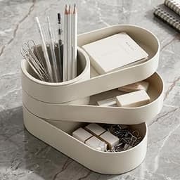 360° Rotating Desk Organizer, 3 Tier Desktop Pen Holder for Office Supplies