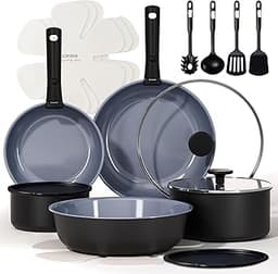 CAROTE 19PCS Ceramic Cookware Sets, Black and Gray, Pots and Pans Set Non Stick Non Toxic, Induction Cookware, Kitche...
