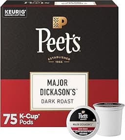 Peet's Coffee, Dark Roast Keurig K-Cup Pods, 100% Arabica Coffee - Major Dickason's Blend 75 Count (1 Box of 75 Pods)