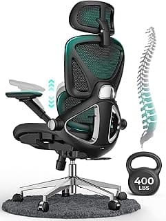 CAPOT Ergonomic Mesh Office Chair, Adjustable Lumbar High Back Desk Chair 400lbs, 4D Flip-up Arms, 3-Level Tilt Backr...