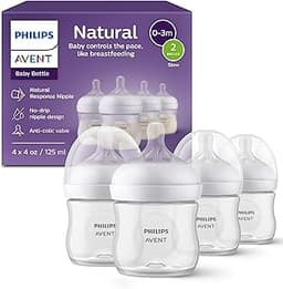 Philips Avent Natural Baby Bottles with Natural Response Nipples (Slow Flow, Flow 2), 4oz, 4-Pack, SCY900/04