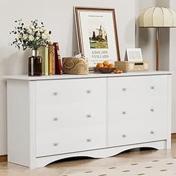 YESHOMY White Wood Dresser with 6 Drawer, Cabinets Dressers Wood Dresser Cabinet, Organizer Drawers for Bedroom, Livi...