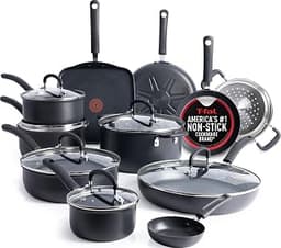 T-Fal Ultimate Hard Anodized Nonstick Pots and Pans Set 17 Piece, Nonstick Cookware Set with Fry Pan, Saucepans, Saut...