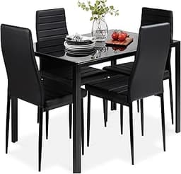 Best Choice Products 5-Piece Glass Dining Set, Modern Kitchen Table Furniture for Dining Room, Dinette, Compact Space...