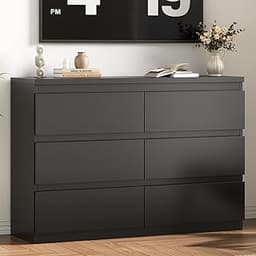 Modern Black 6 Drawer Dresser - Simply Chest of Drawers for Bedroom, Closet, Living Room, Hallway, Entryway, Wood Sto...