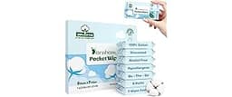 Dorahoney 100% Cotton Travel Wipes for Sensitive Skin, 99% Purified Water Hypoallergenic Mini Wet Wipes, Unscented Po...