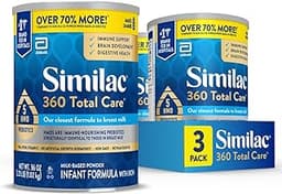 Similac 360 Total Care Infant Formula, Has 5 HMO Prebiotics, Our Closest Prebiotic Blend to Breast Milk, Non-GMO, Bab...