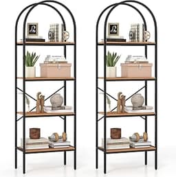 GIANTEX 4-Tier Arched Bookshelf Set of 2, Industrial Bookcase Display Rack | Tall Book Shelf Storage Organizer with M...