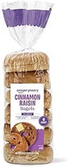 Amazon Grocery, Cinnamon Raisin Bagels, Pre-Sliced, 21 Oz, 6 Ct