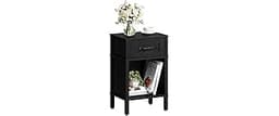 YAUKTAK Farmhouse Nightstand with Drawer, Small Wood Side Table, Wooden Bedroom Nightstand, Wood Night Stand, Black B...