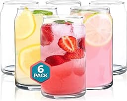 Can Shaped Drinking Glasses 16 oz - 6 Pack Beer Can Glass Cups Set, Clear Pint Beer Glasses for Soda, Water, Iced Cof...