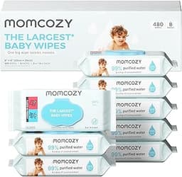 Momcozy Baby Wipes, Unscented & Hypoallergenic, Gentle for Sensitive Skin | Plus Wipes-Size, Thickness, Moisture, Sof...