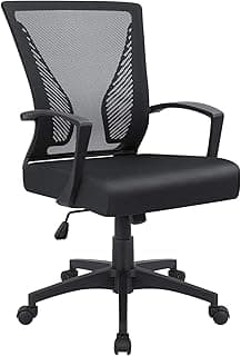 Furmax Office Chair Ergonomic Computer Desk Mesh Chair Mid Back Swivel Lumbar Support with Armrest (1, Black)