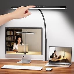 LED Desk Lamp for Office Home, Stepless Dimming Architect Desk Light with DC Adapter, Eye-Caring Desk Lamp with Clamp...