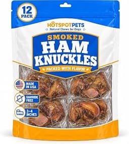 Single Ingredient Smoked Pork Knuckle Dog Bones - Made in USA - 12 Count