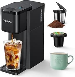 Mini Hot and Iced Coffee Maker Single Serve, for K Cup and Ground, 6 to 14 Oz Brew Sizes, with Recipe Book, for Home,...