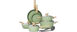 DishDelight Green Induction Pots and Pans Set, 12 Piece Cooking Pot and Pan Set Nonstick, Granite Kitchen Cookware Se...