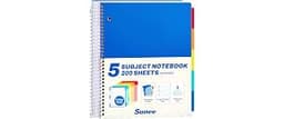SUNEE 5 Subject Notebook College Ruled - 400 Pages, 9"x11", 5 Pocket Colored Dividers, 3-Hole Punched Paper, Blue