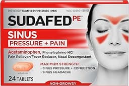 Sudafed PE Sinus Pressure Relief Plus Pain Relief Tablets, Maximum Strength, Non-Drowsy Decongestant, OTC Sinus Medic...
