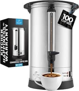 Zulay Commercial Coffee Maker, Coffee Urn 100 Cup, Large Coffee Percolator - 100 Cup Coffee Maker with Double-Wall St...