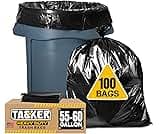 Tasker 55-60 Gallon Trash Bags Heavy Duty, (Value Pack 100 Bags w/Ties) Large Black Outdoor Trash Bags, Extra Large T...