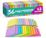 Taja 36 Pads Sticky Notes, 3x3 Inches, 12 Bright Colors, 50 Sheets/Pad | Bulk Self-Stick Note Pads for Office, Study,...